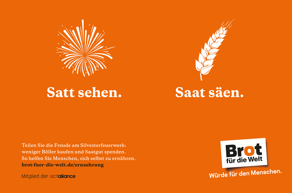 Illustration von Brot für die Welt: Satt sehen - Saat säen. Aktion Brot statt Böller