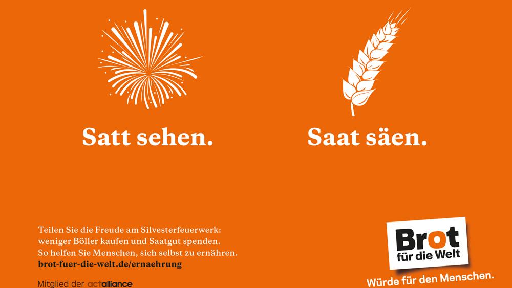 Illustration von Brot für die Welt: Satt sehen - Saat säen. Aktion Brot statt Böller