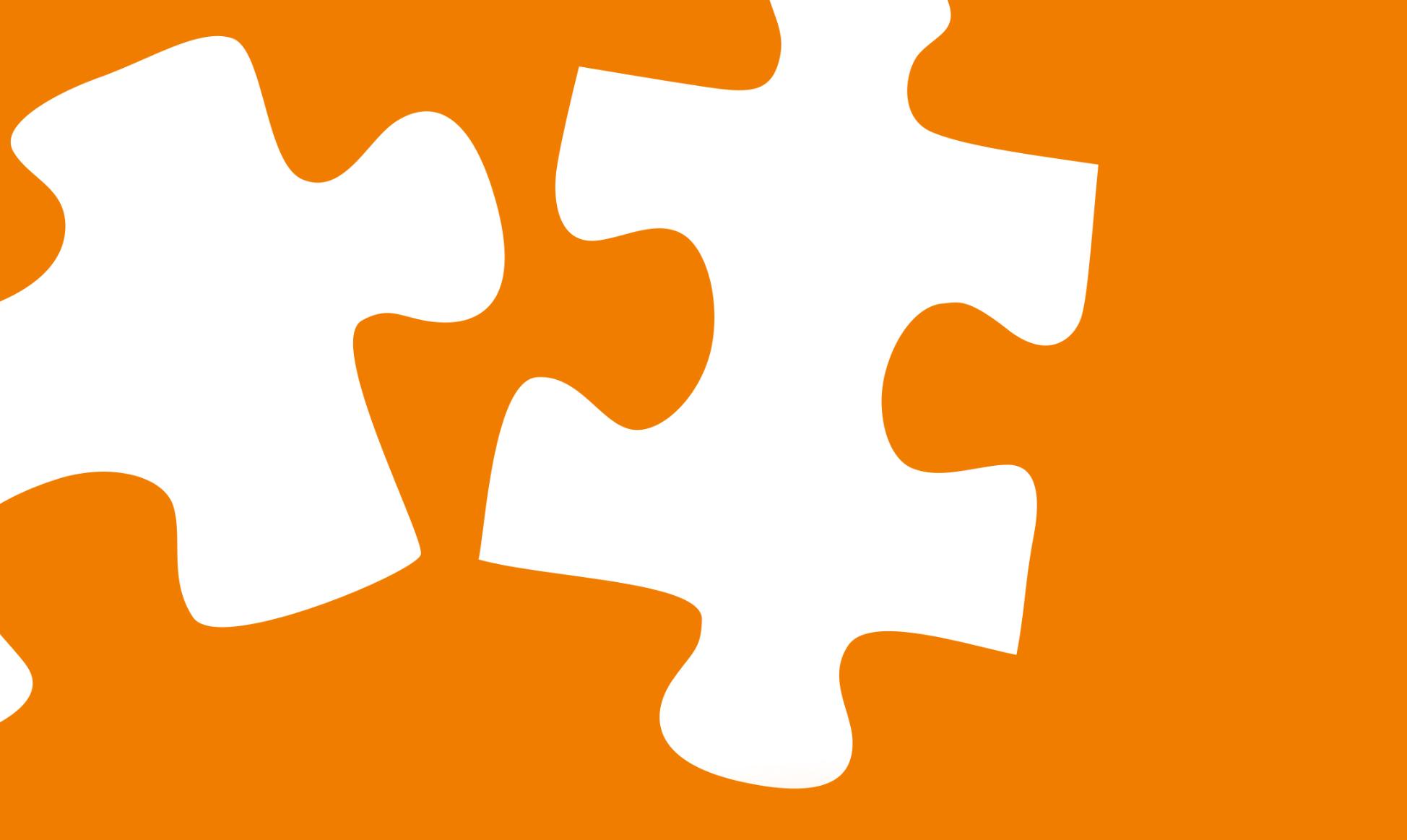 Illustration: zwei weiße Puzzle-Teile auf orangenem Hintergund