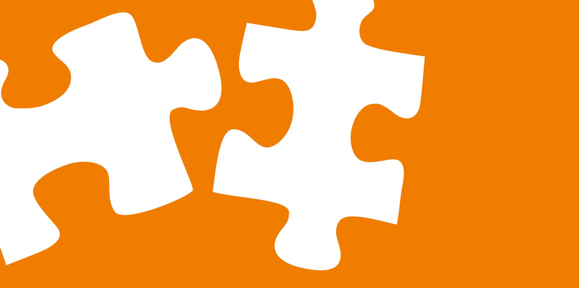 Illustration: zwei weiße Puzzle-Teile auf orangenem Hintergund