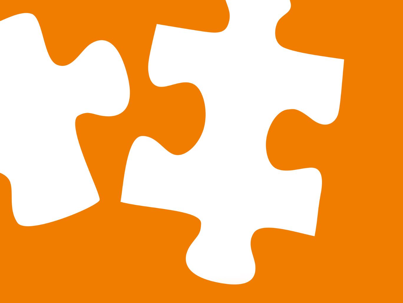 Illustration: zwei weiße Puzzle-Teile auf orangenem Hintergund