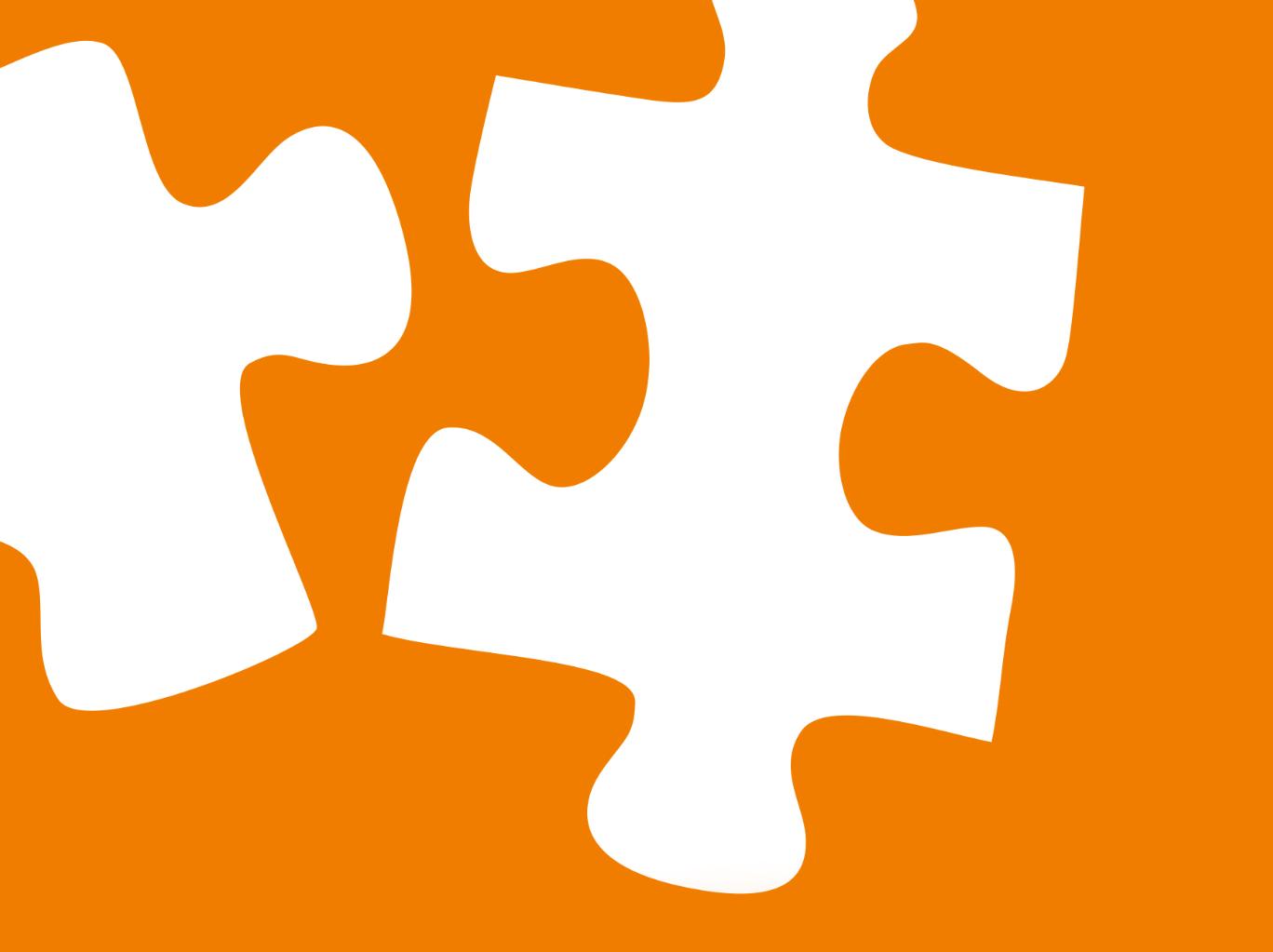 Illustration: zwei weiße Puzzle-Teile auf orangenem Hintergund