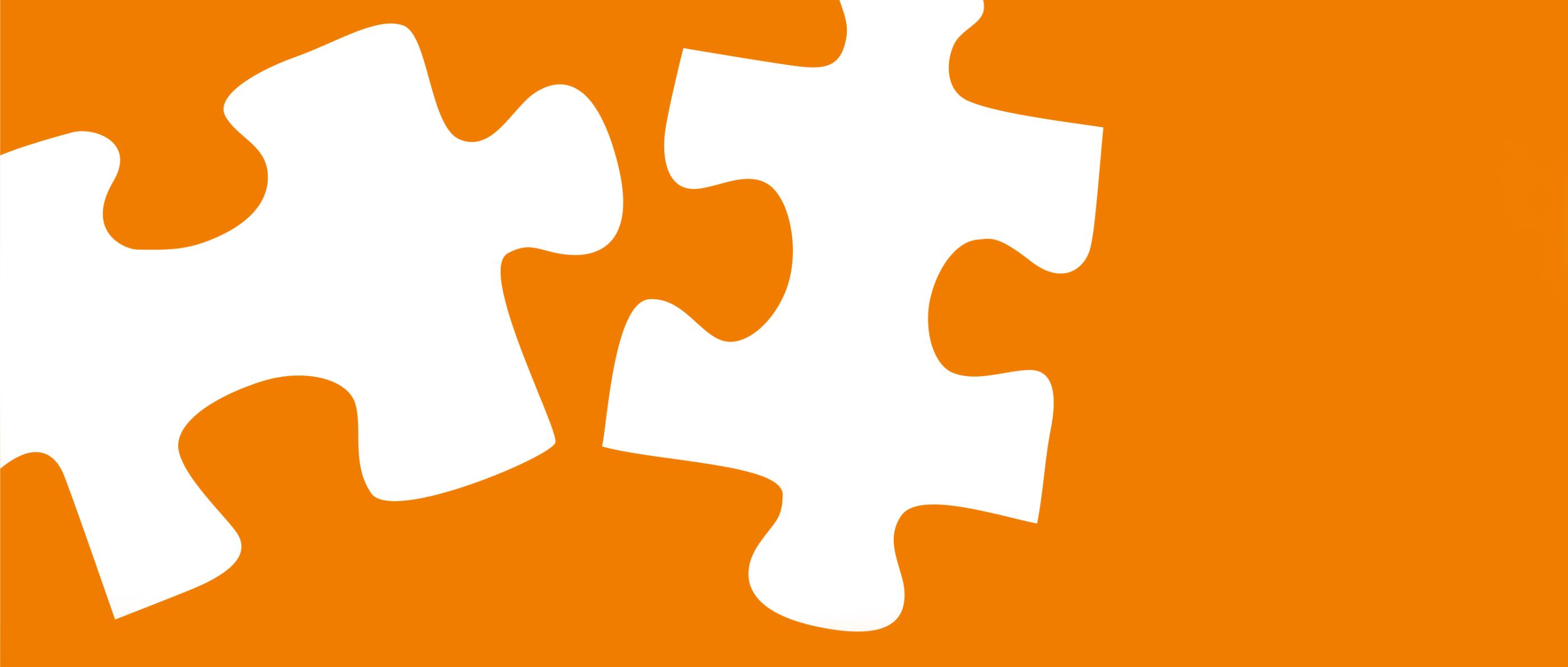 Illustration: zwei weiße Puzzle-Teile auf orangenem Hintergund