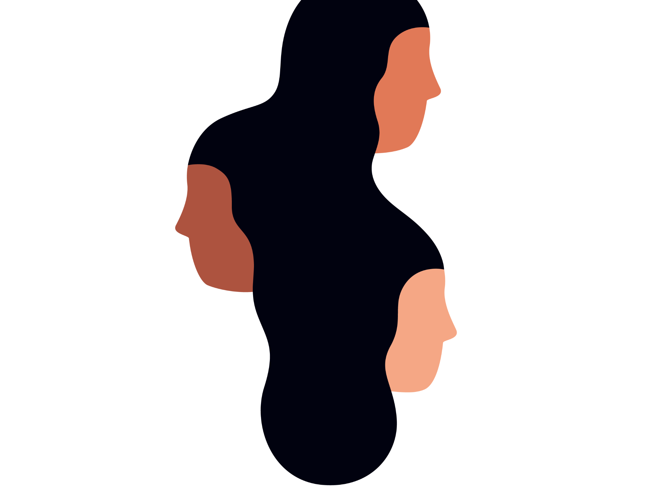 Illustration: drei Frauenköpfe sind übereinander abgebildet. Sie gehen ineinander über