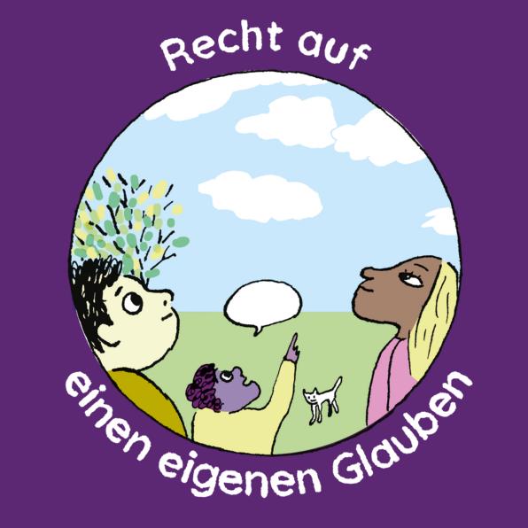 Illustration: Eltern stehen mit ihrem Kind im Park und schauen nach oben in den Himmel, das Kind zeigt nach oben und spricht.