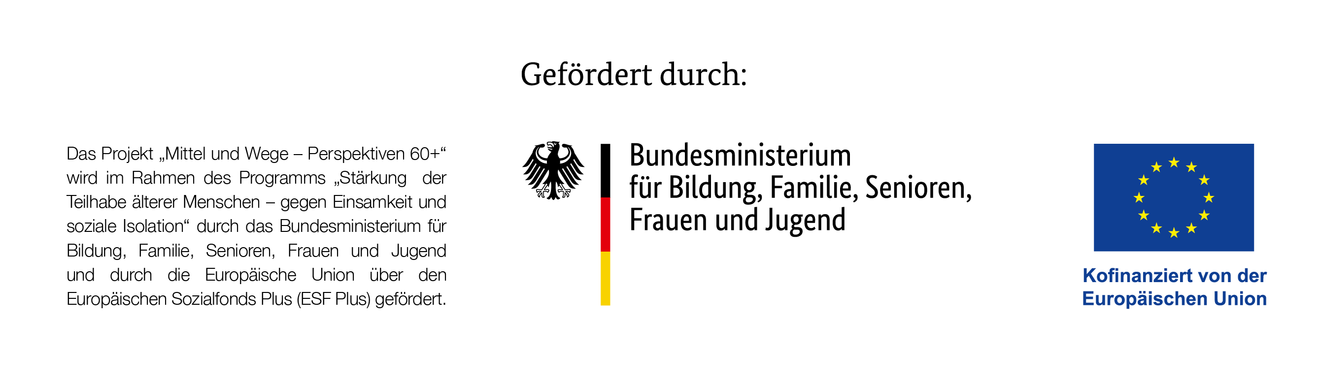 Förder- und Projektpartner des Projekts 'Mittel und Wege – Perspektiven 60+' nebeneinander abgebildet.