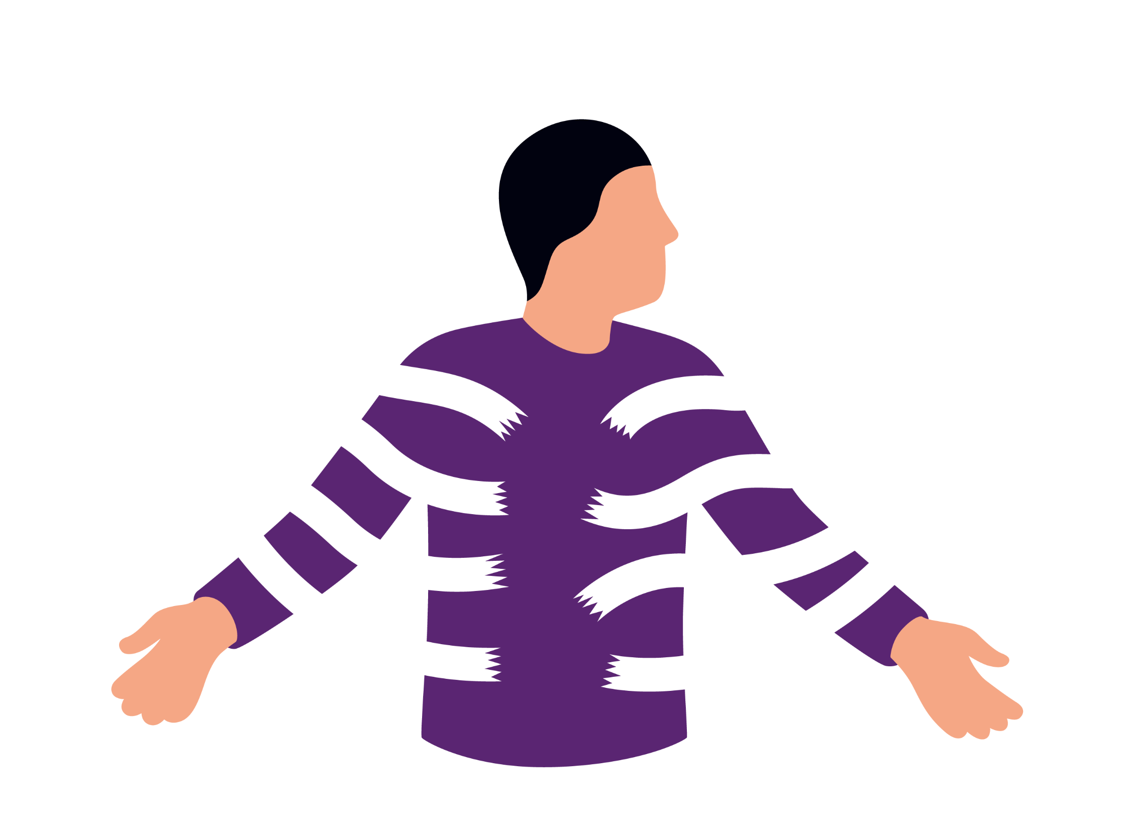 Illustration: Ein Mann breitet die Arme aus und weiße Arme greifen um ihn herum.