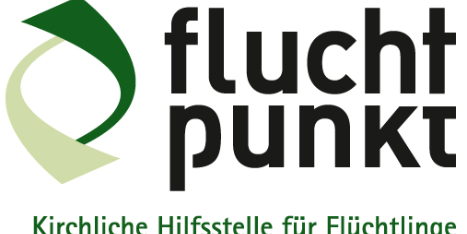 Das Logo von 'Fluchtpunkt' mit Claim 'Kirchliche Hilfsstelle für Flüchtlinge'.